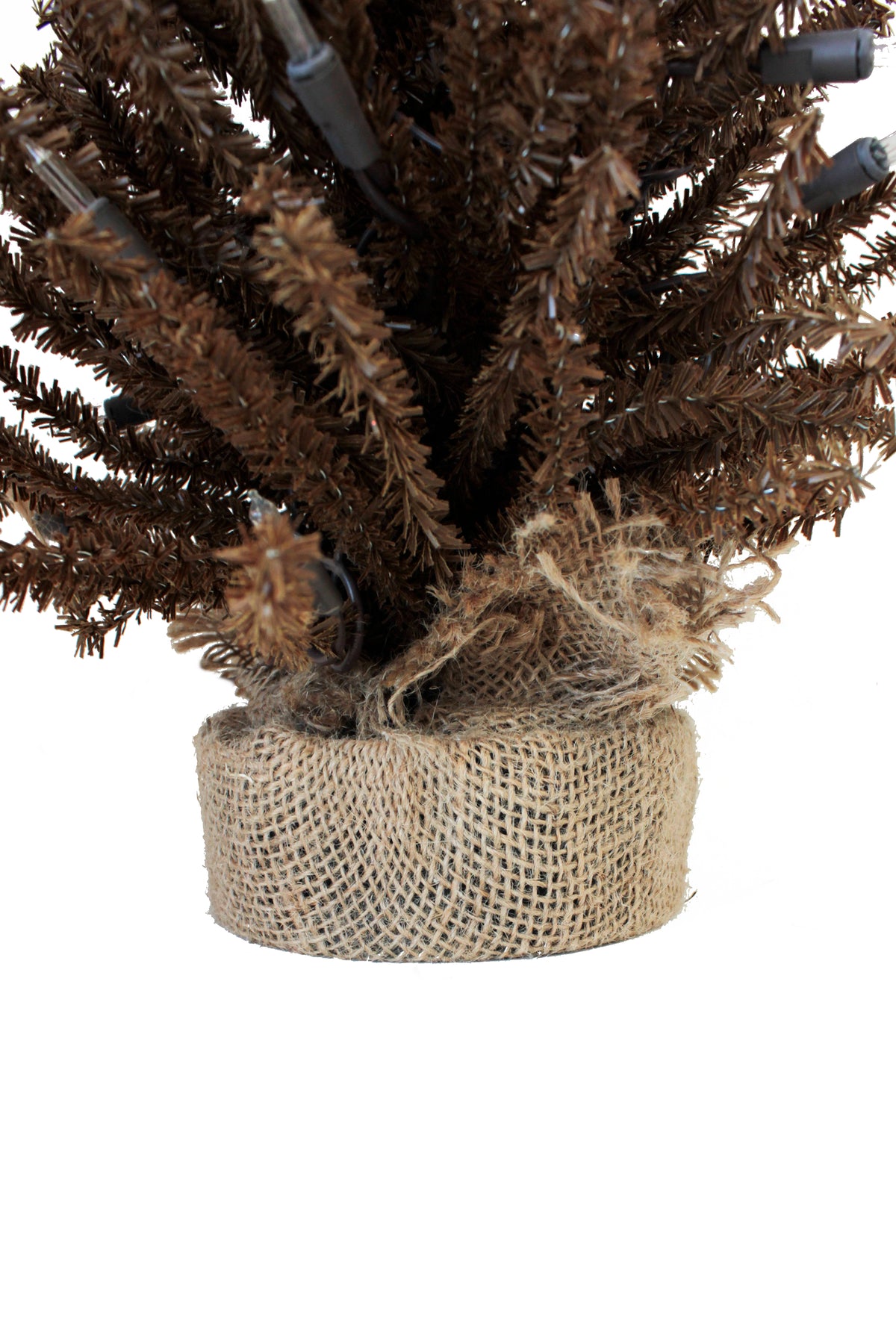2' Pre-Lit Brown Burlap Christmas Tree- With Linen Mesh Stand