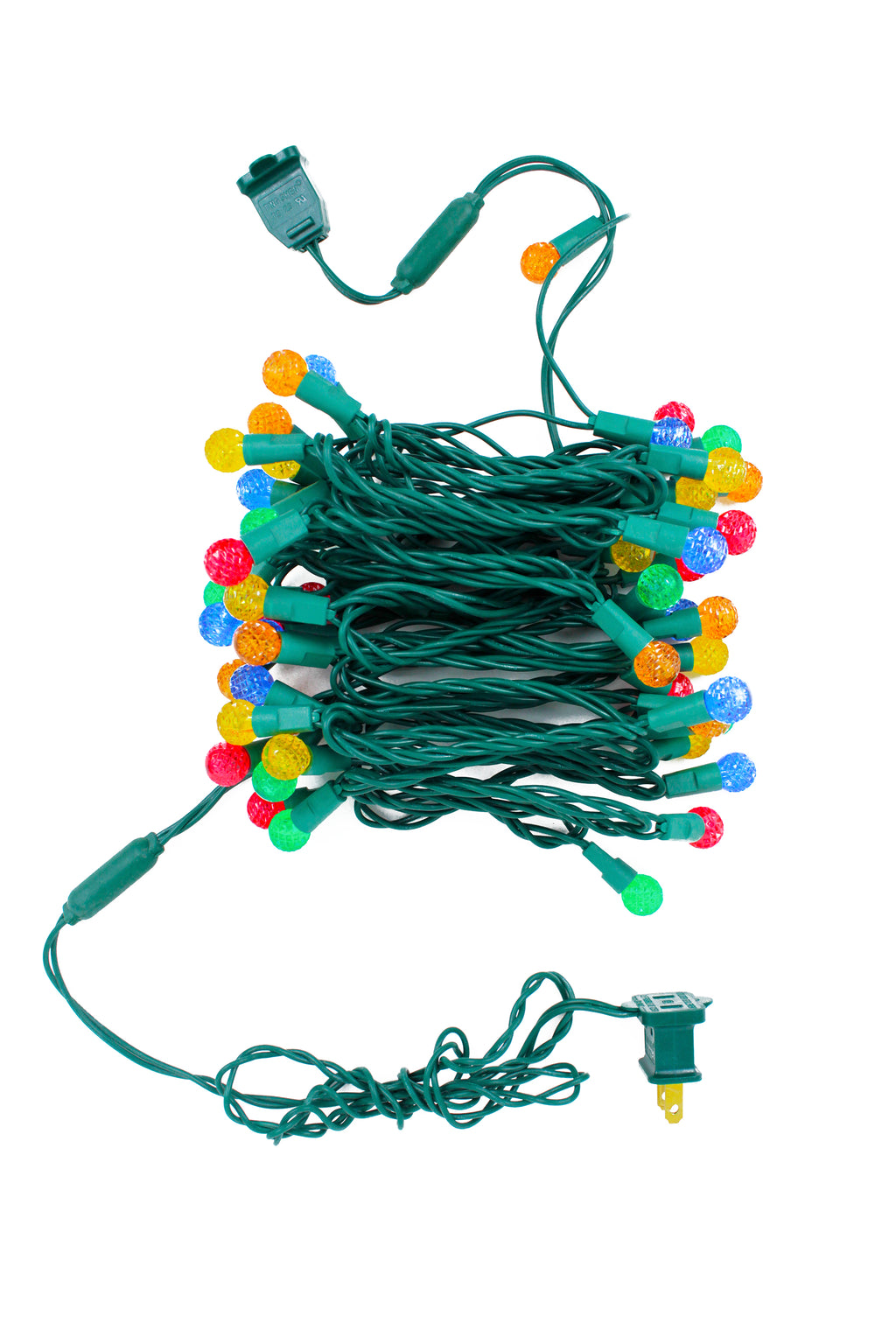 70 LED Indoor/Outdoor G12 Round Bulb Green Cable Holiday String Multicolor Lights 