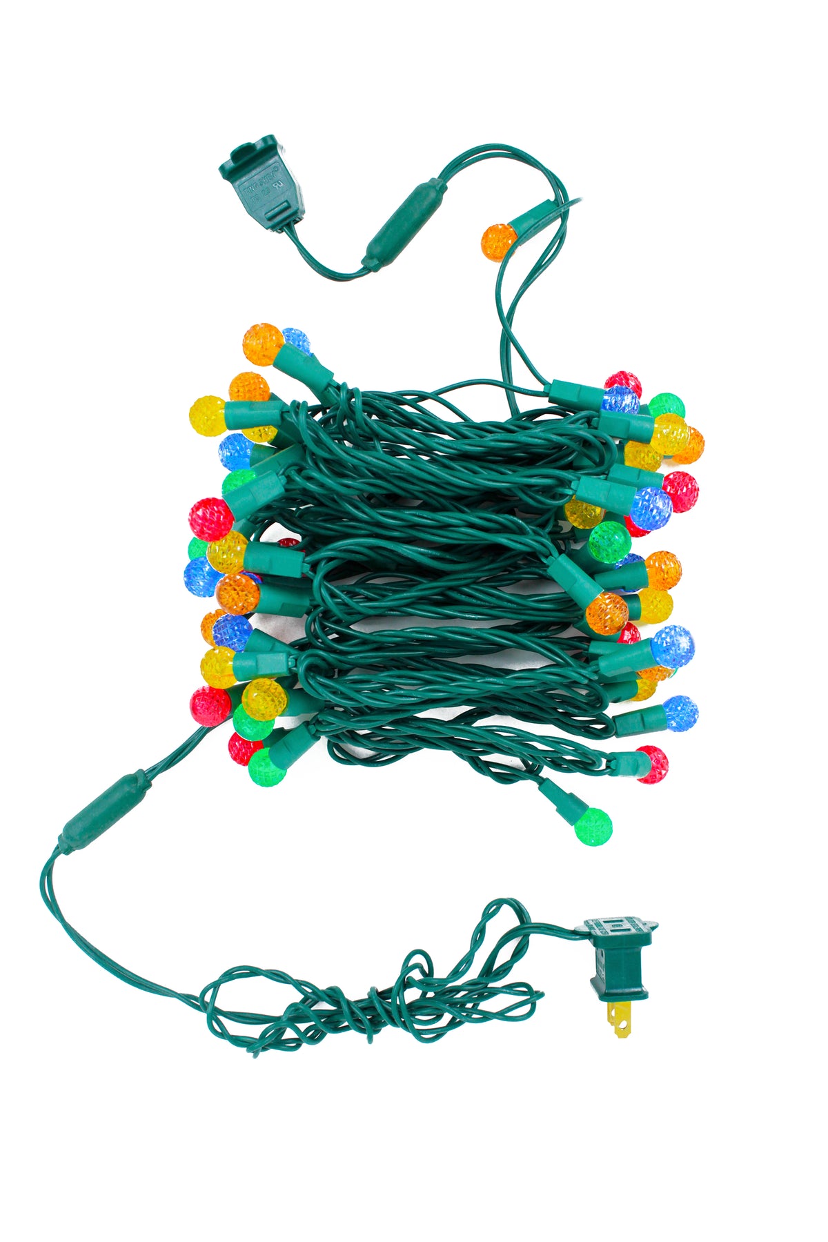 70 LED Indoor/Outdoor G12 Round Bulb Green Cable Holiday String Multicolor Lights 